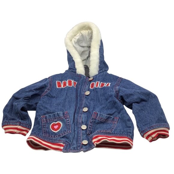Mon Petit Baby Girl Size 24M Denim Jacket With Faux Fur Hood & Heart Patch - Picture 8 of 16
